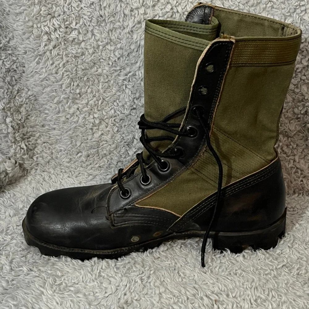 Ro-Search VTG Jungle Boot Mens‎ 6.5W Black Olive Green Leather Combat Military
